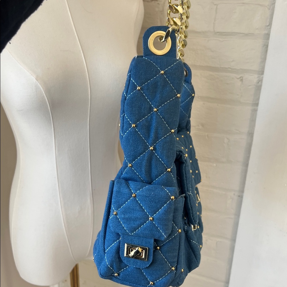 Quilted Denim Shoulder Bag - Picture 4 of 7